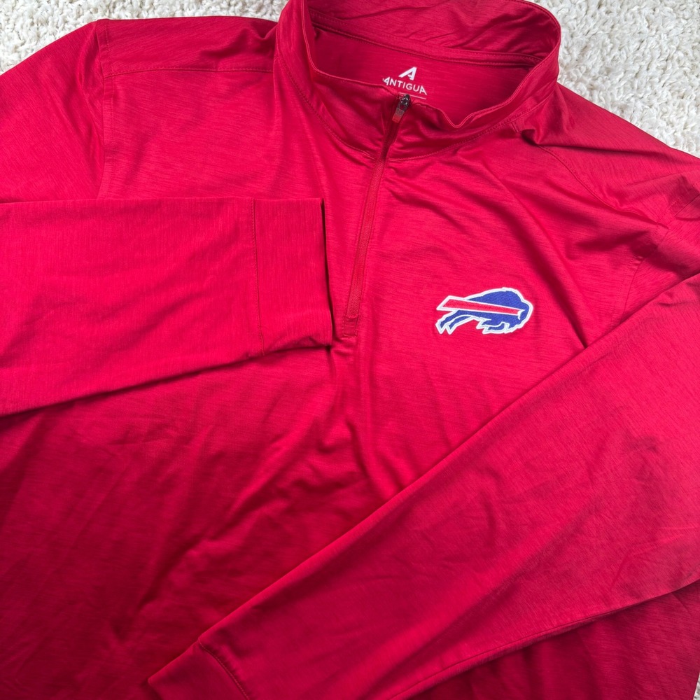 Antigua Mens Quarter Zip Pullover XL Red Buffalo Bills Embroidered Logo